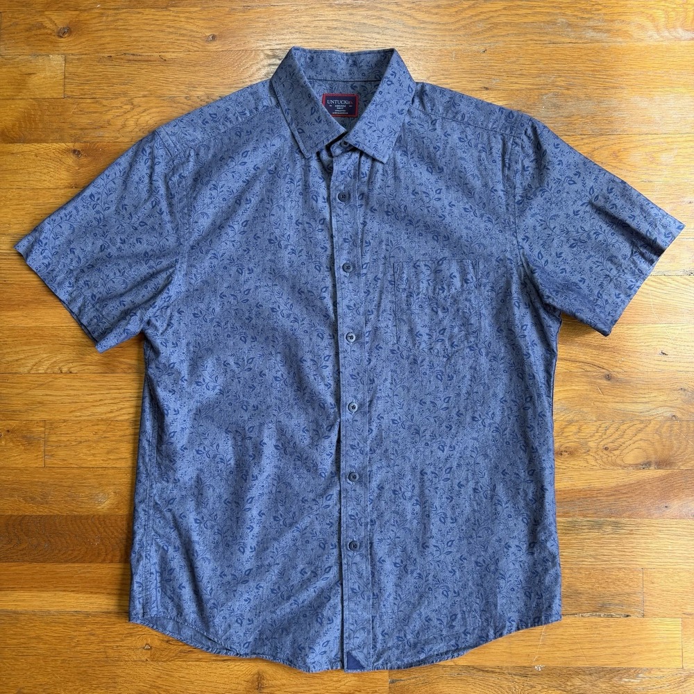 UNTUCKit Mens Size Medium, Slim Fit, Short Sleeve, Blue Floral Pattern Cotton